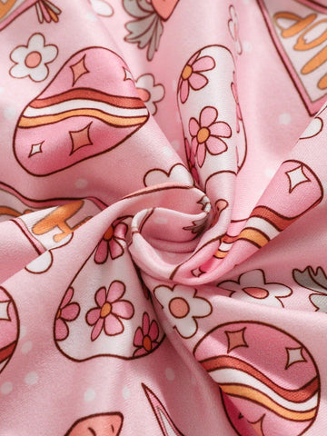 Young Girl Easter Theme Eggs, Carrots & Floral Allover Print Sleeveless Dress, Spring/Summer