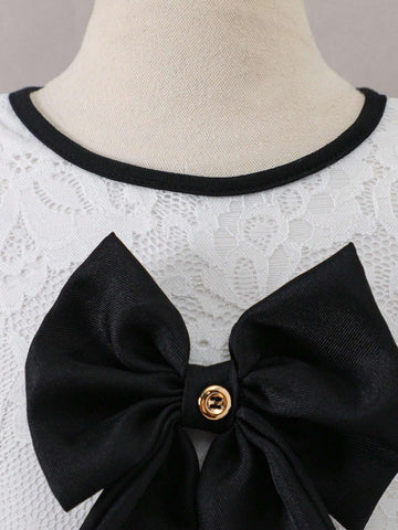 Young Girl Elegant And Lace Texture 3D Bowknot Dress