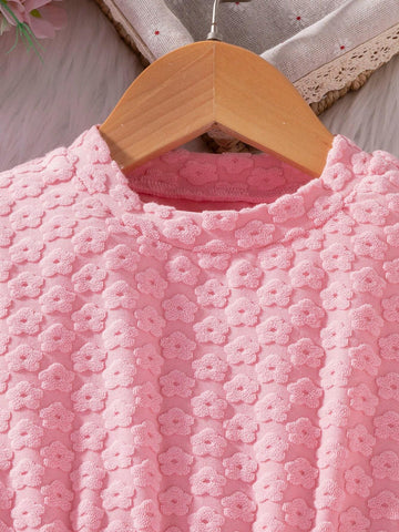 Young Girl Elegant Cap Sleeve Jacquard Pattern Dress, Suitable For Birthday Gift, New Year Gift, Party, Outdoor, Daily Wear