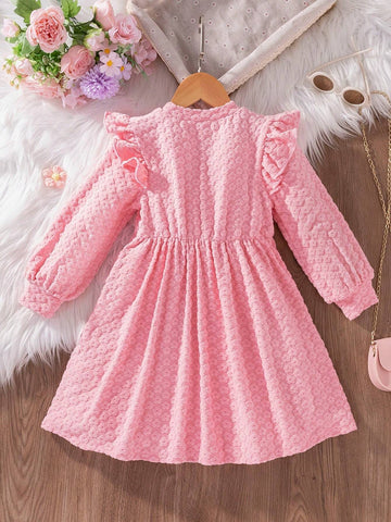Young Girl Elegant Cap Sleeve Jacquard Pattern Dress, Suitable For Birthday Gift, New Year Gift, Party, Outdoor, Daily Wear
