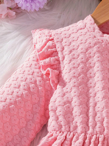 Young Girl Elegant Cap Sleeve Jacquard Pattern Dress, Suitable For Birthday Gift, New Year Gift, Party, Outdoor, Daily Wear