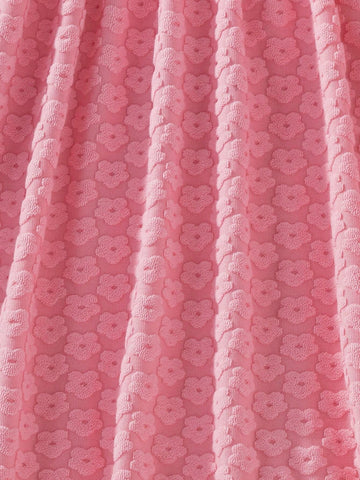 Young Girl Elegant Cap Sleeve Jacquard Pattern Dress, Suitable For Birthday Gift, New Year Gift, Party, Outdoor, Daily Wear