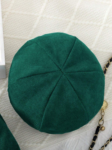 Young Girl' Elegant Corduroy Christmas Beret Dress