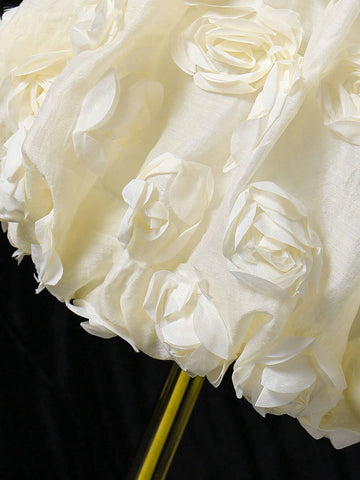 Young Girl Elegant Cute Party Mock Neck Gigot Sleeve Floral Decor Bubble Hem Dress