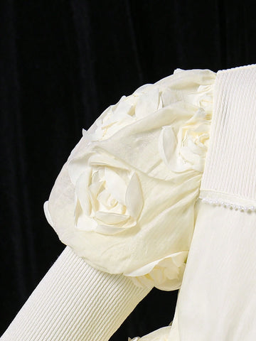 Young Girl Elegant Cute Party Mock Neck Gigot Sleeve Floral Decor Bubble Hem Dress