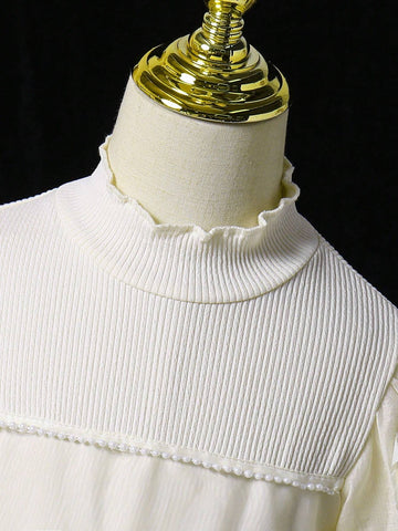 Young Girl Elegant Cute Party Mock Neck Gigot Sleeve Floral Decor Bubble Hem Dress