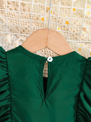 Young Girl Elegant Embroidery A-Line Dress With Flutter Sleeves, Fashionable & Breathable For Spring/Summer