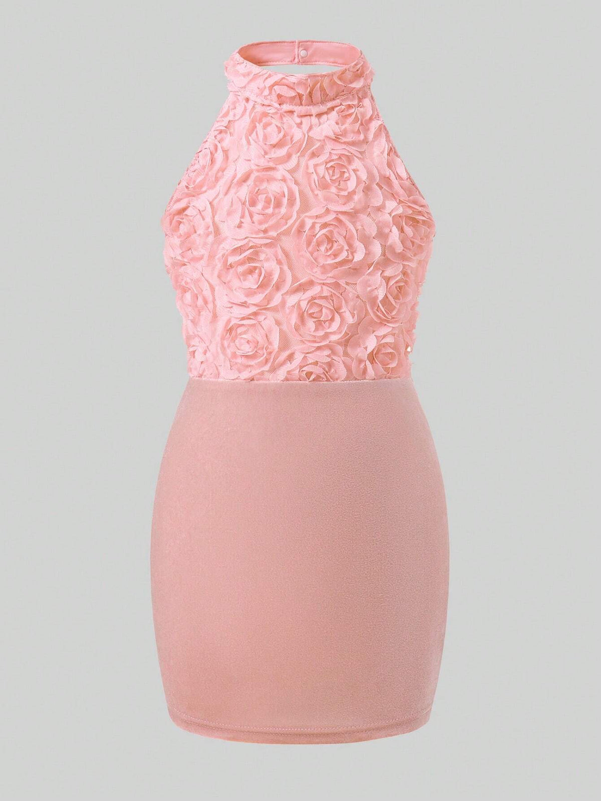 Young Girl Elegant Floral Embellished Mini Dress, Party & Pageant Gown - Pink