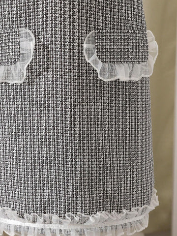 Young Girl Elegant French Madeleine Sweet Gauze Spliced Grid Princess Dress