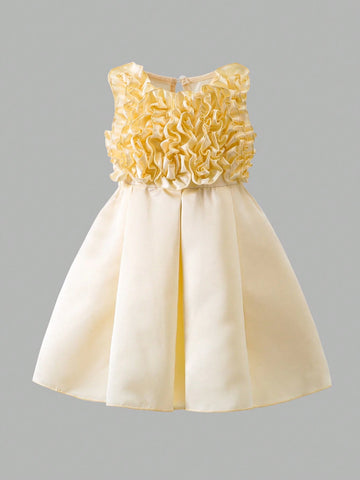 Young Girl Elegant Layered Ruffle Hem Princess Dress With 3D Floral Embellishment