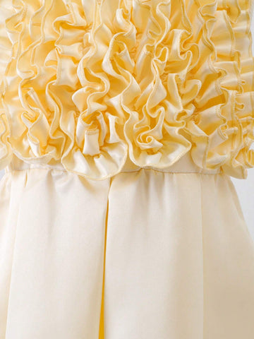 Young Girl Elegant Layered Ruffle Hem Princess Dress With 3D Floral Embellishment