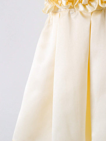 Young Girl Elegant Layered Ruffle Hem Princess Dress With 3D Floral Embellishment