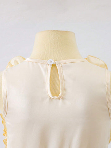 Young Girl Elegant Layered Ruffle Hem Princess Dress With 3D Floral Embellishment