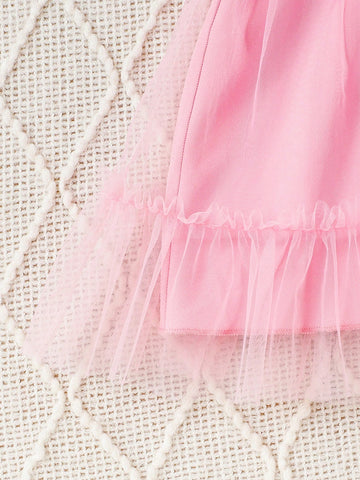 Young Girl Elegant Long Sleeve Ruffled Net Tulle Princess Dress, Suitable For Spring And Autumn