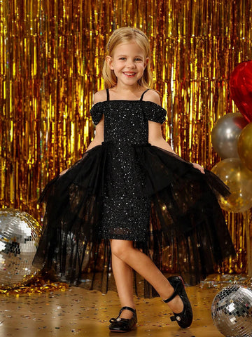 Young Girl' Elegant Luxurious Tulle Layered Princess Dress, Suitable For Wedding, Party, Family Gathering Events
