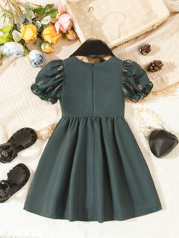 Young Girl Elegant Polka Dot Net Yarn Satin Dress