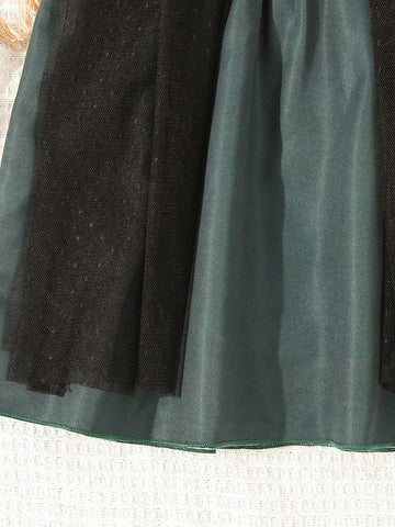 Young Girl Elegant Polka Dot Net Yarn Satin Dress