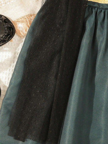 Young Girl Elegant Polka Dot Net Yarn Satin Dress