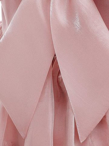 Young Girl Elegant Puff Sleeve Tulle Dress With Bow Decoration For Host, Birthday Party, Showcasing And Walking