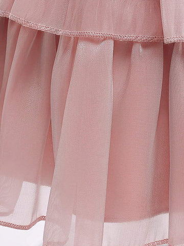 Young Girl Elegant Puff Sleeve Tulle Dress With Bow Decoration For Host, Birthday Party, Showcasing And Walking