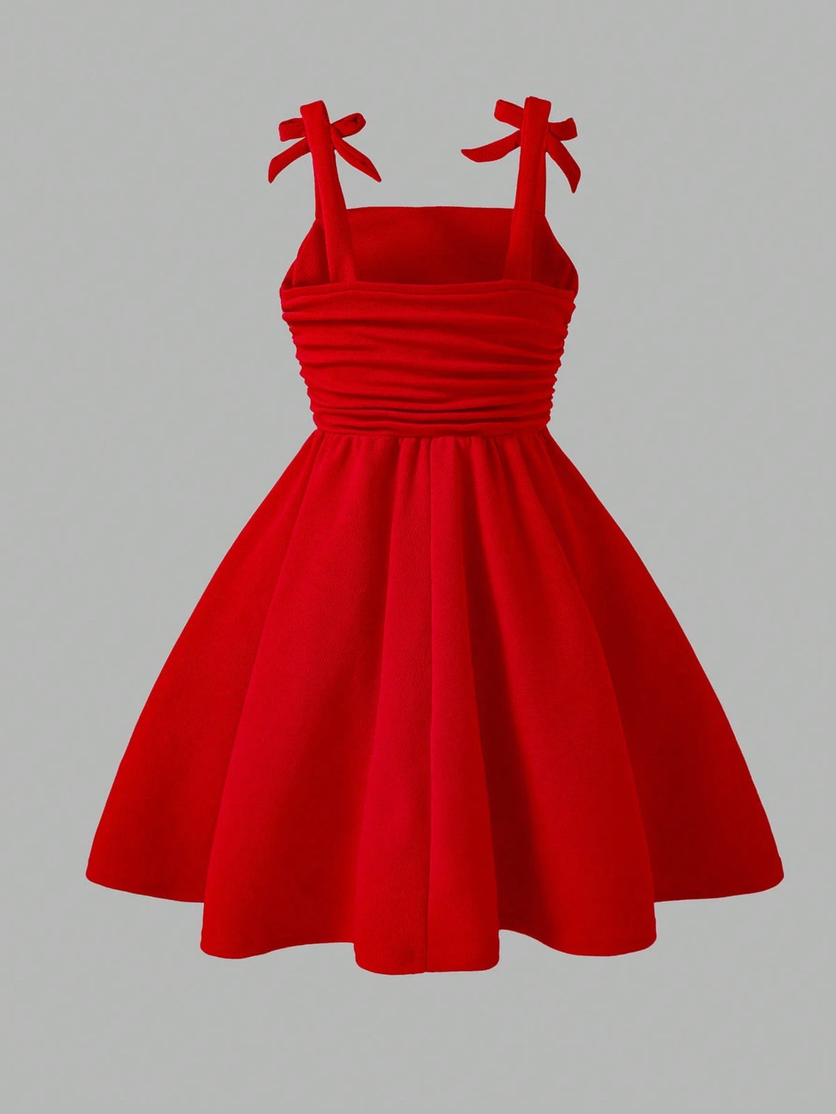 Young Girl' Elegant Solid Color 3D Bow Pleated Strap Dress, Spring/Summer