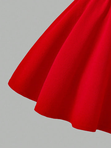 Young Girl' Elegant Solid Color 3D Bow Pleated Strap Dress, Spring/Summer