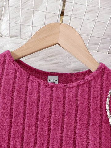 Young Girl Elegant Solid Color Knit Fitted Casual Dress