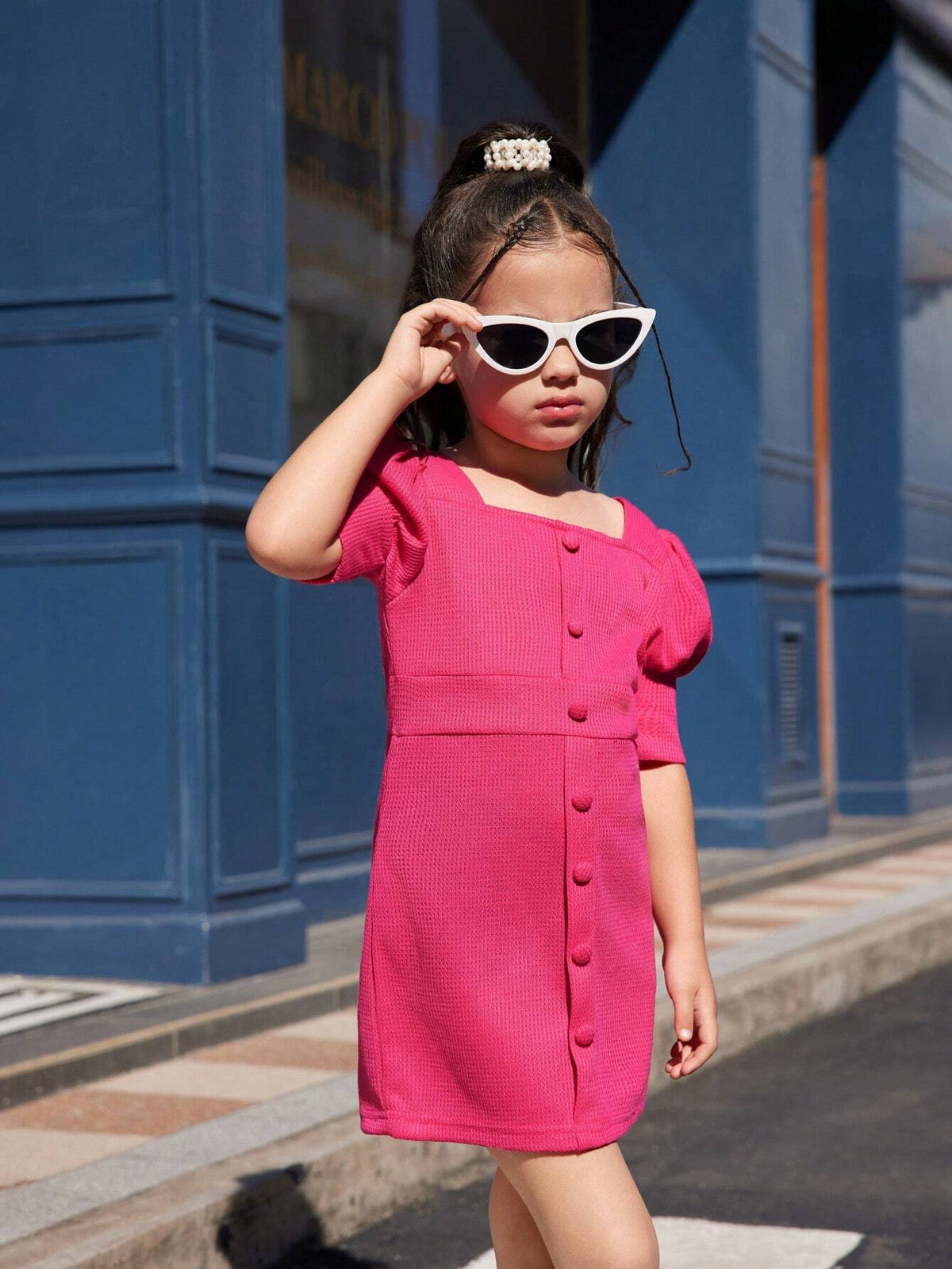 Young Girl Elegant Solid Color Puff Sleeve Dress