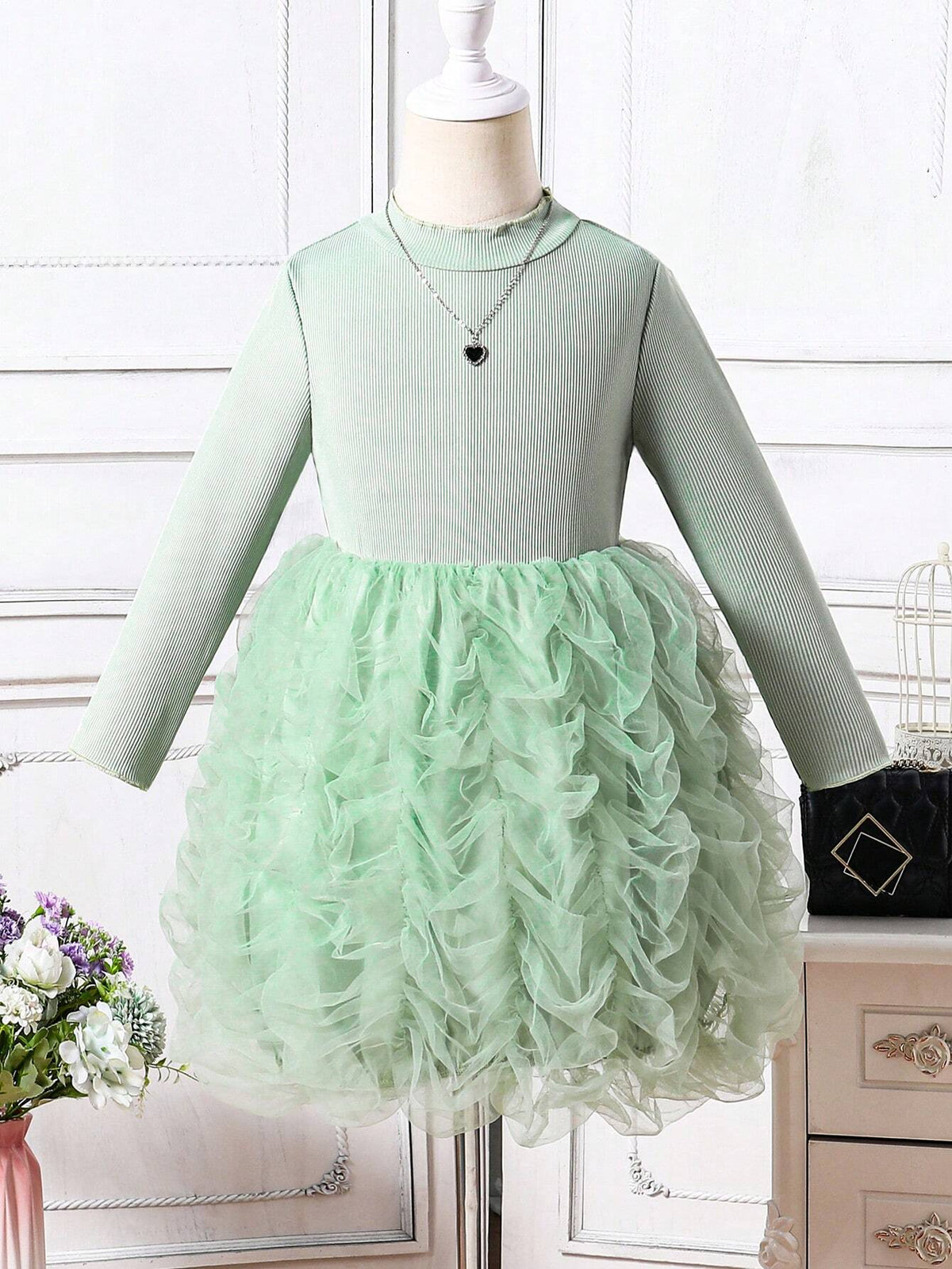 Young Girl Elegant Stylish Red Party Dress, Mixed Furry Fabric, Suitable For Birthday, New Year, Party, Outing, Daily Wear, Fit For Autumn & Spring, Fashion Trendy Cute Girly