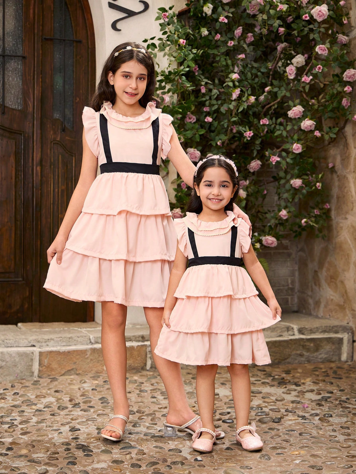 Young Girl Elegant Sweet Style Bow Lace Collar Light Pink Multi-Layer Tutu Dress, Spring/Summe