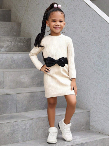 Young Girl Embossed Texture Fashion Casual Dress With Adjustable Belt