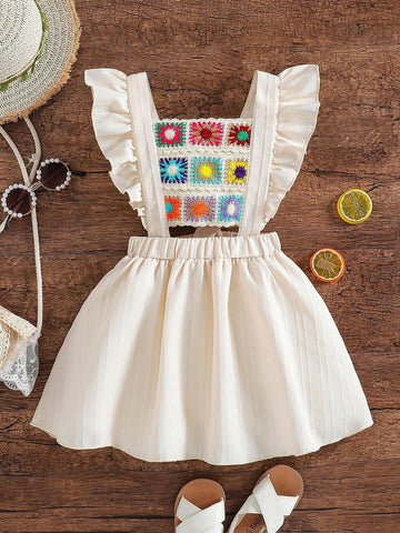 Young Girl Embroidered Ruffled Strap, Open Shoulder & Back Suspender Dress, Suitable For Summer, Outing, Banquet