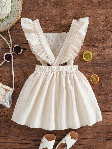 Young Girl Embroidered Ruffled Strap, Open Shoulder & Back Suspender Dress, Suitable For Summer, Outing, Banquet