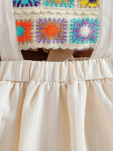 Young Girl Embroidered Ruffled Strap, Open Shoulder & Back Suspender Dress, Suitable For Summer, Outing, Banquet