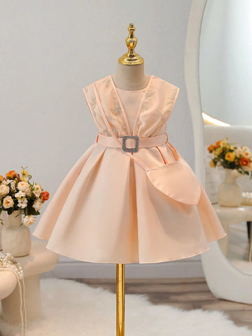 Young Girl Embroidered Tulle Splice Luxurious Banquet Princess Dress