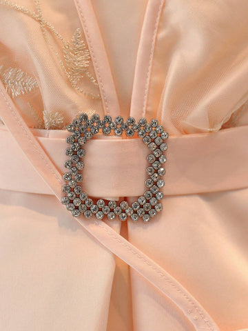 Young Girl Embroidered Tulle Splice Luxurious Banquet Princess Dress