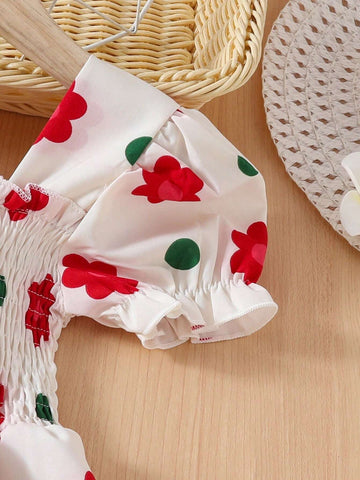 Young Girl European And American Girls Cute Flower Print Casual Summer Dress , Vacation And Party Princess Dress