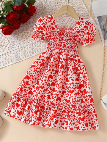 Young Girl European And American Style Casual Heart Princess Dress, Short Sleeve Outing & Vacation Thin Princess Dress