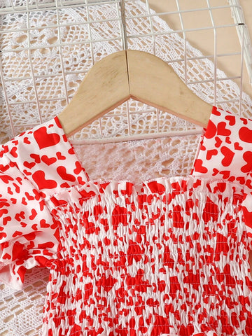 Young Girl European And American Style Casual Heart Princess Dress, Short Sleeve Outing & Vacation Thin Princess Dress