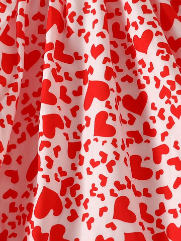 Young Girl European And American Style Casual Heart Princess Dress, Short Sleeve Outing & Vacation Thin Princess Dress