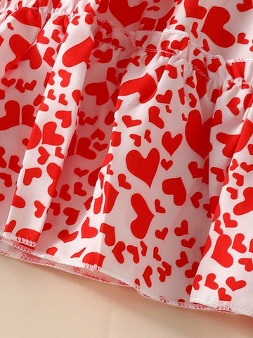 Young Girl European And American Style Casual Heart Princess Dress, Short Sleeve Outing & Vacation Thin Princess Dress