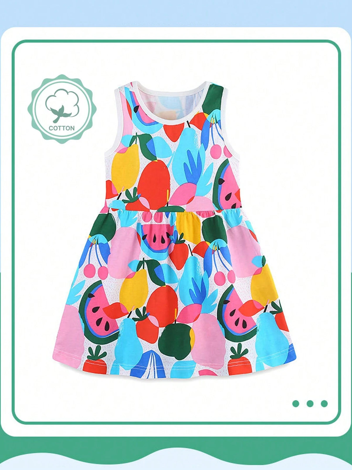 Young Girl European And American Style Round Neck Fruit Print Sleeveless Dress For Summer
