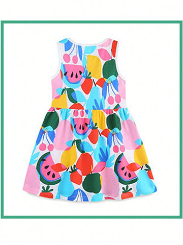 Young Girl European And American Style Round Neck Fruit Print Sleeveless Dress For Summer