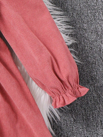 Young Girl Fall/Winter Clothes Young Girl Woven Solid Color Round Neck Ruffled Hem Casual Dress