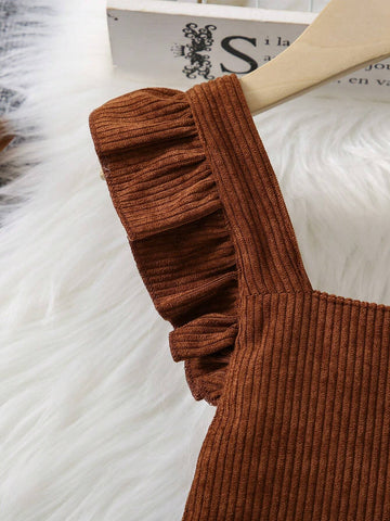 Young Girl Fall Retro Vintage Ruffle Trim Dress, Ideal For Casual Everyday, Outdoor, Spring And Summer
