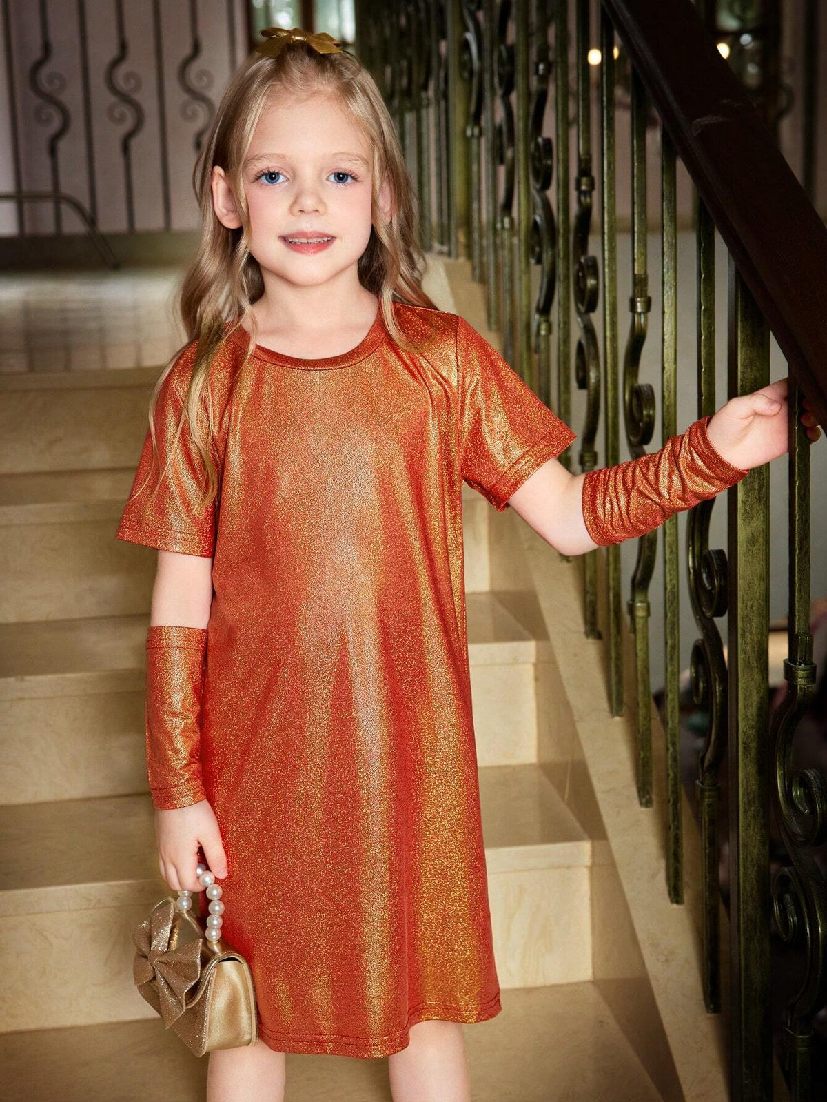 Young Girl Fall Trendy Elegant Detachable Sleeve Glitter Dress, Suitable For Outings, Shopping, Vacation, Party, Daily Wear, Spring, Autumn, Winter, Sweet Girl Fitted Long Sleeve Dress