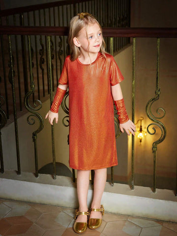 Young Girl Fall Trendy Elegant Detachable Sleeve Glitter Dress, Suitable For Outings, Shopping, Vacation, Party, Daily Wear, Spring, Autumn, Winter, Sweet Girl Fitted Long Sleeve Dress