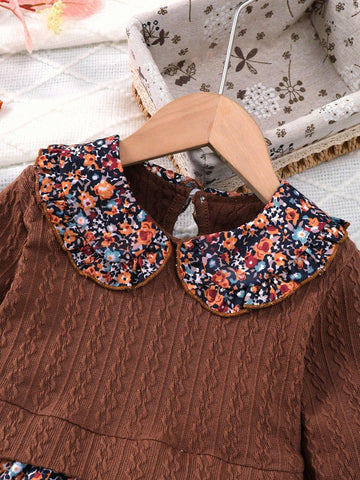 Young Girl Fall Vintage Contrast Ditsy Floral Party Dress For Fall