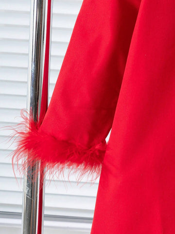 Young Girl Fashion Casual Chic Elegant Lady Red Dress