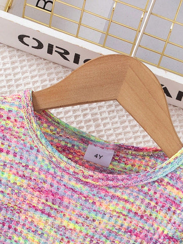 Young Girl Fashion Casual Colorful Drawstring Long Sleeve Round Neck Elastic Waist Side Button A-Line Hem Dress